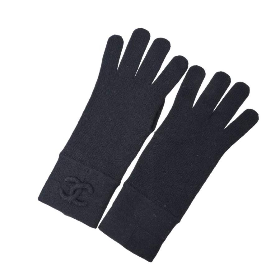 CHANEL P39194K02781 Cashmere-Silk Blend Rhinestone CC Logo Gloves