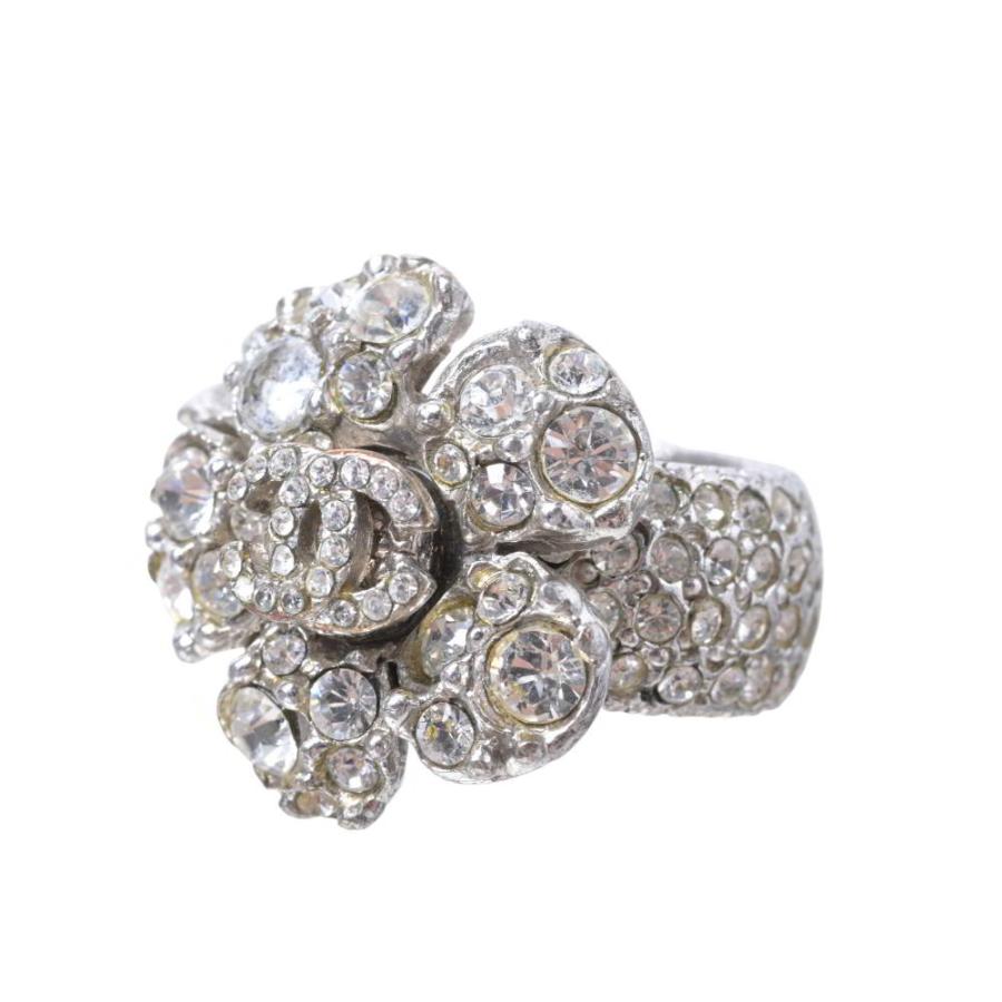 CHANEL 08V Rhinestone CC Logo Camellia Ring