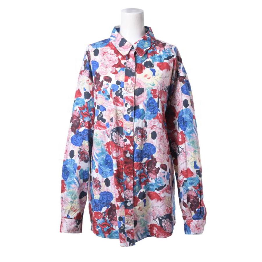 CHANEL 99C P12336V07239 Camellia CC Logo Printed Shirt Blouse