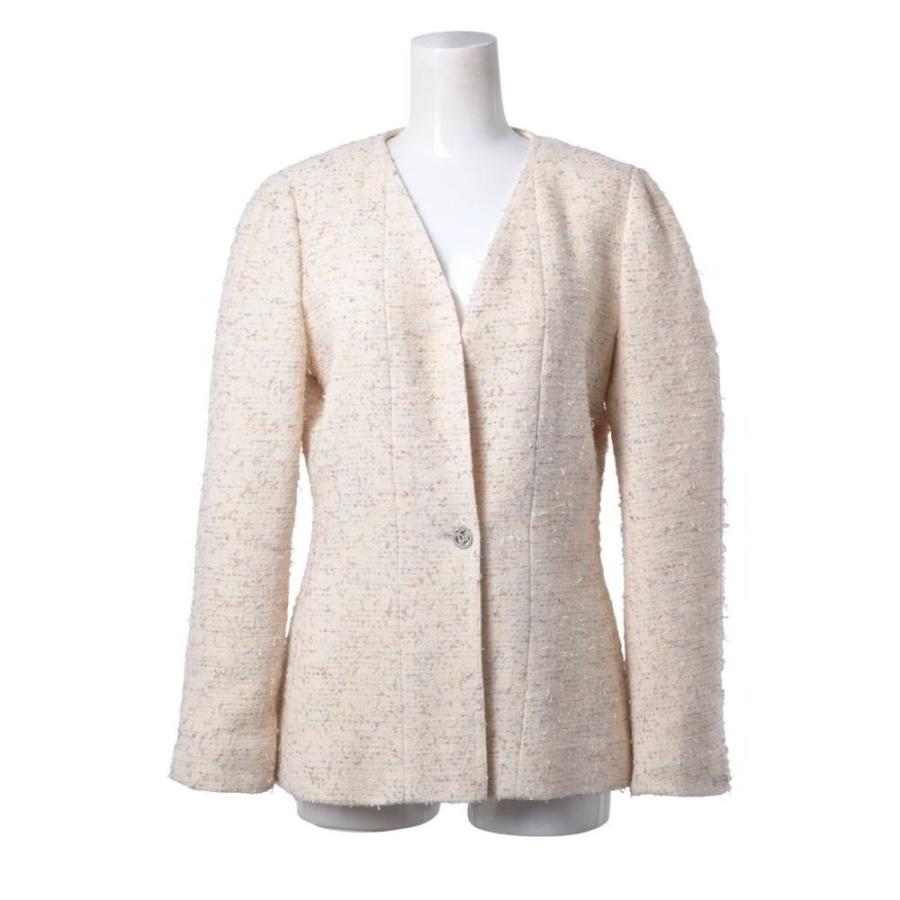 CHANEL 99A P14314V07811 Vintage Tweed Collarless Jacket with Rhinestone CC Logo