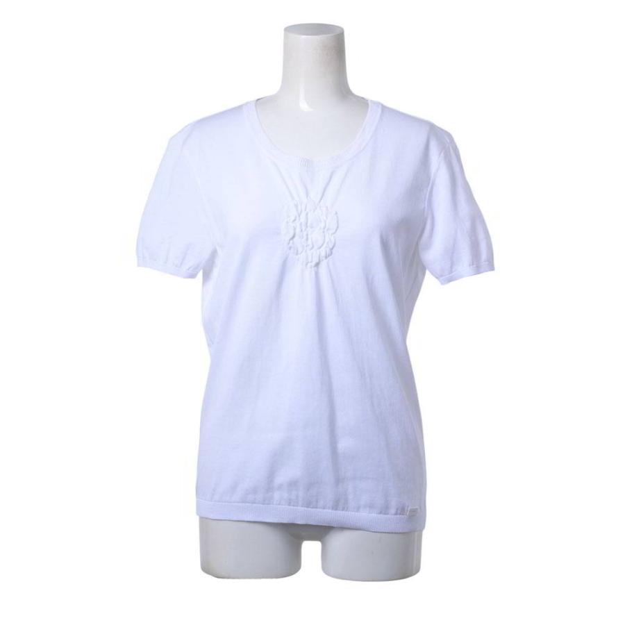 CHANEL Camellia Detail Cotton Short-Sleeve Knit Top