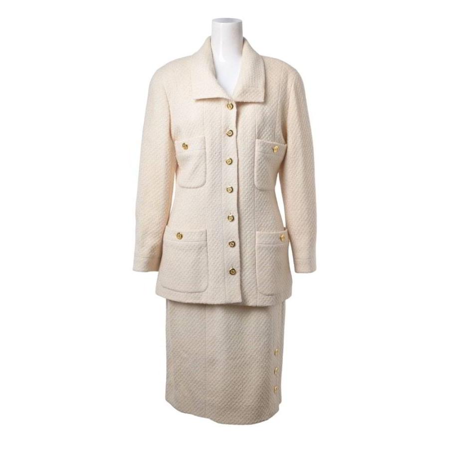 CHANEL Vintage Tweed Jacket & Skirt Set with 22 CC Logo Buttons
