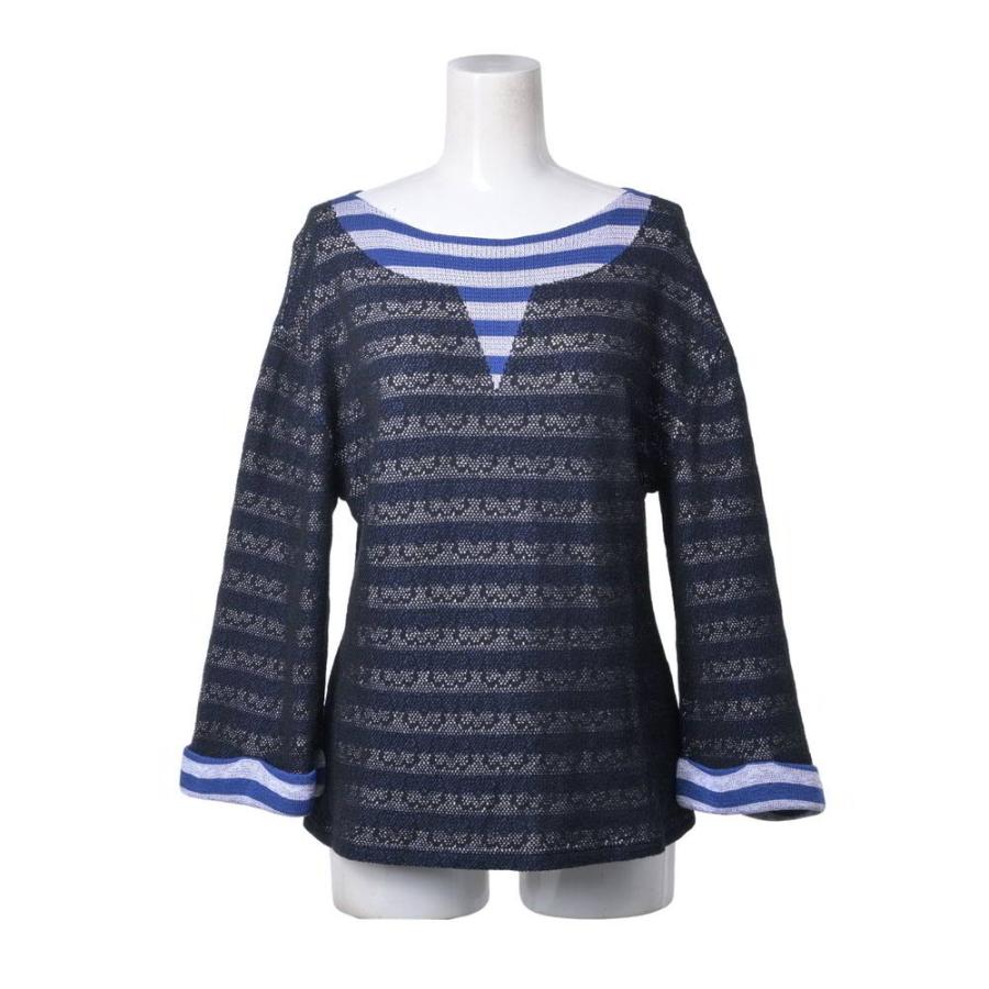 CHANEL 14C P47894K06106 Cotton Sheer Striped Knit Top