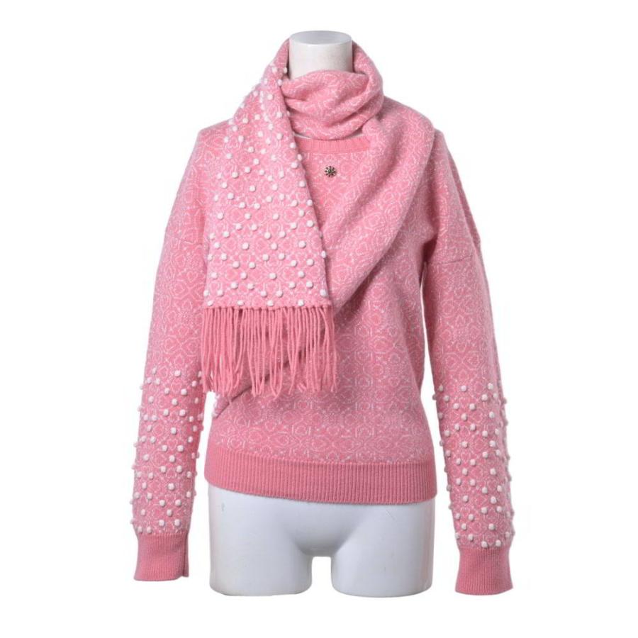 CHANEL P44109K04570 Gripoix Button Scarf-Detail Cashmere Crewneck Knit