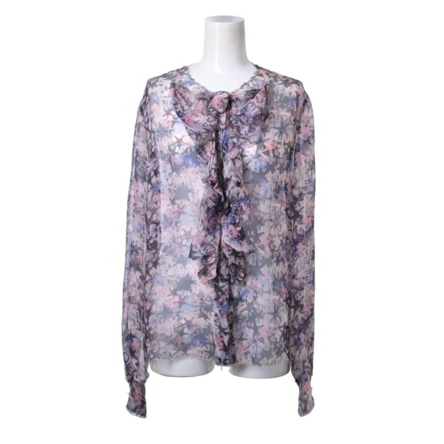 CHANEL P43076V31659 CC Logo Silk Ruffle Collarless Blouse with 4 CC Logo Buttons