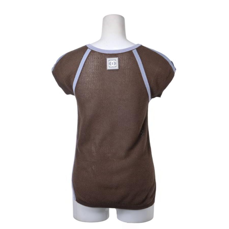 Excellent Condition CHANEL 03P P20832W03128 Coco Mark Patch Mesh Short-Sleeve Knit Top