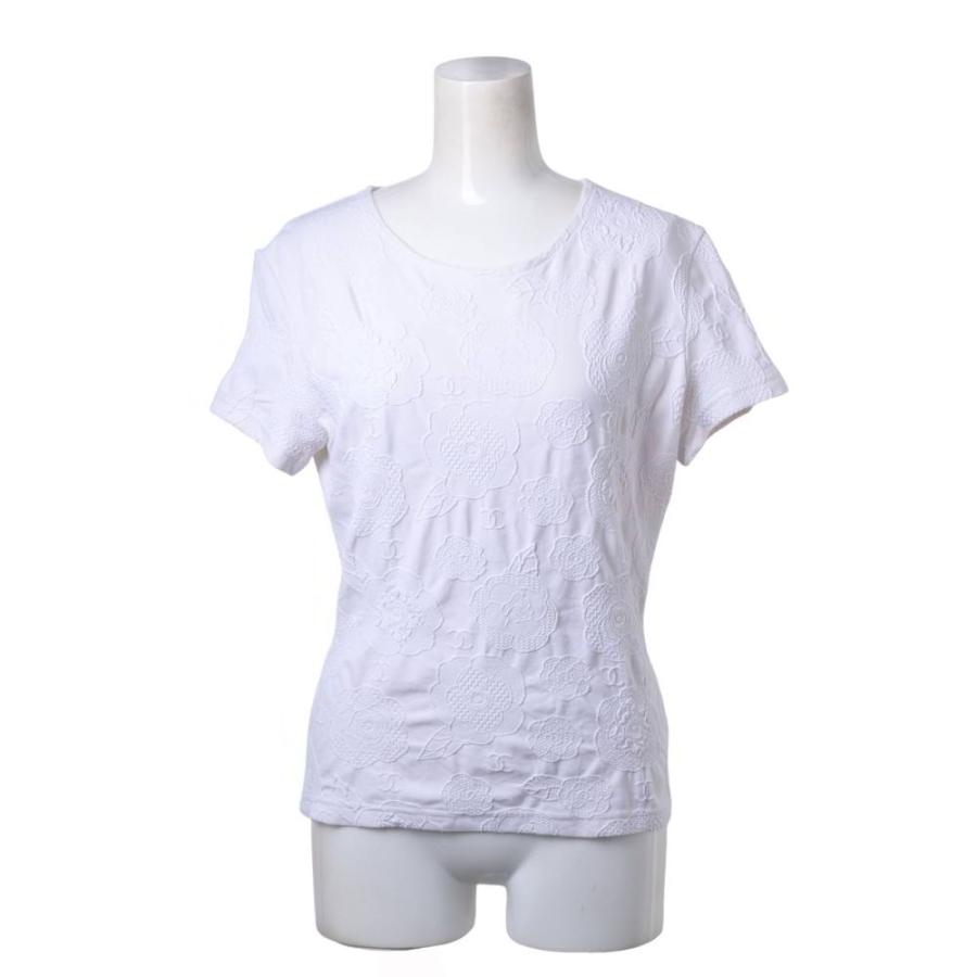 CHANEL 98P P11126V06610 CC Logo & Camellia Embroidered T-Shirt
