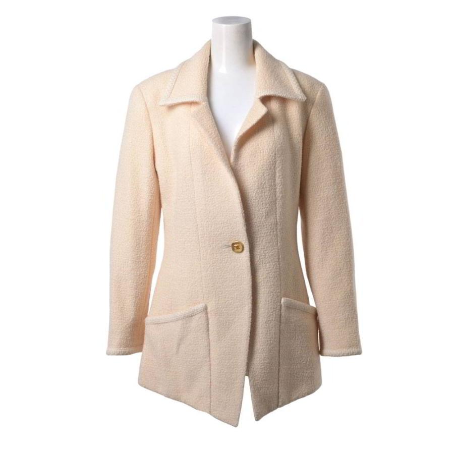 CHANEL 93A PO2393 Vintage Wool Tweed Trimmed Jacket with 7 CC Logo Buttons