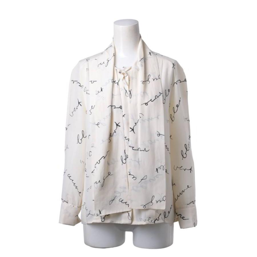 CHANEL Vintage Logo-Print Silk Blouse with Bow Tie