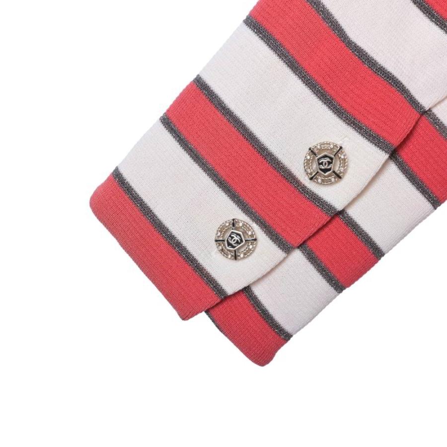 CHANEL 08P Striped Double-Breasted Knit Jacket with Coco Buttons