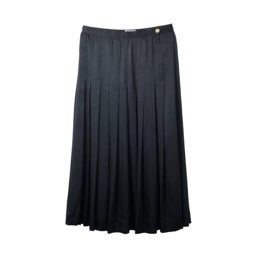 CHANEL 78757 Vintage Coco Mark Button Silk Pleated Skirt