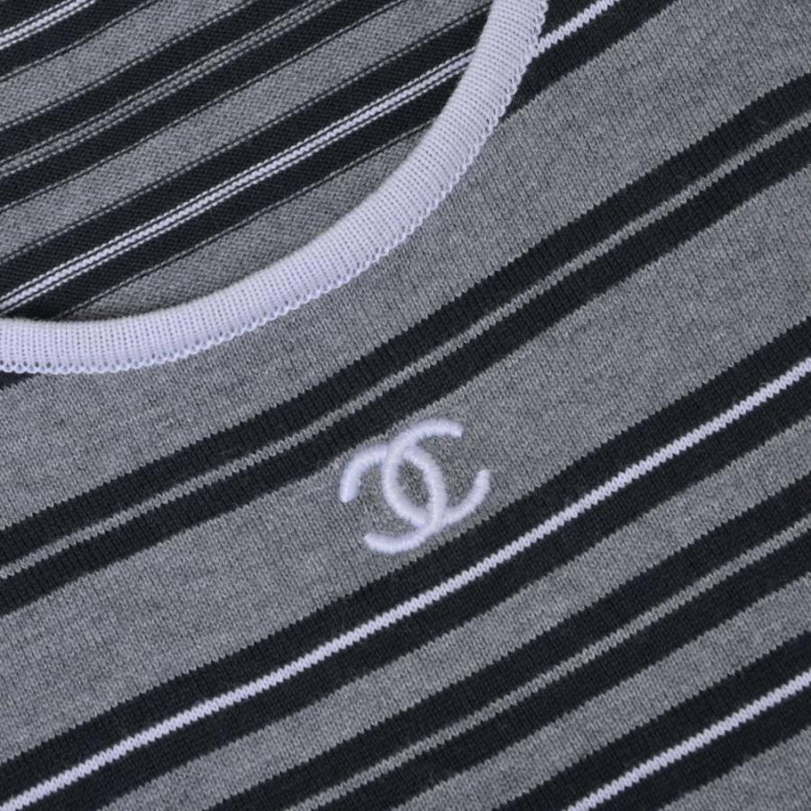 Excellent Condition CHANEL 07P P30883K00450 Coco Mark Embroidered Striped Tank Top