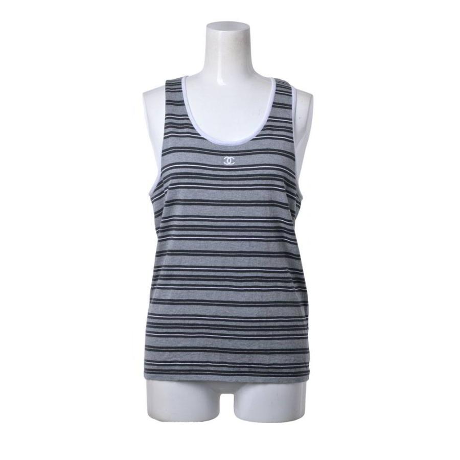 Excellent Condition CHANEL 07P P30883K00450 Coco Mark Embroidered Striped Tank Top