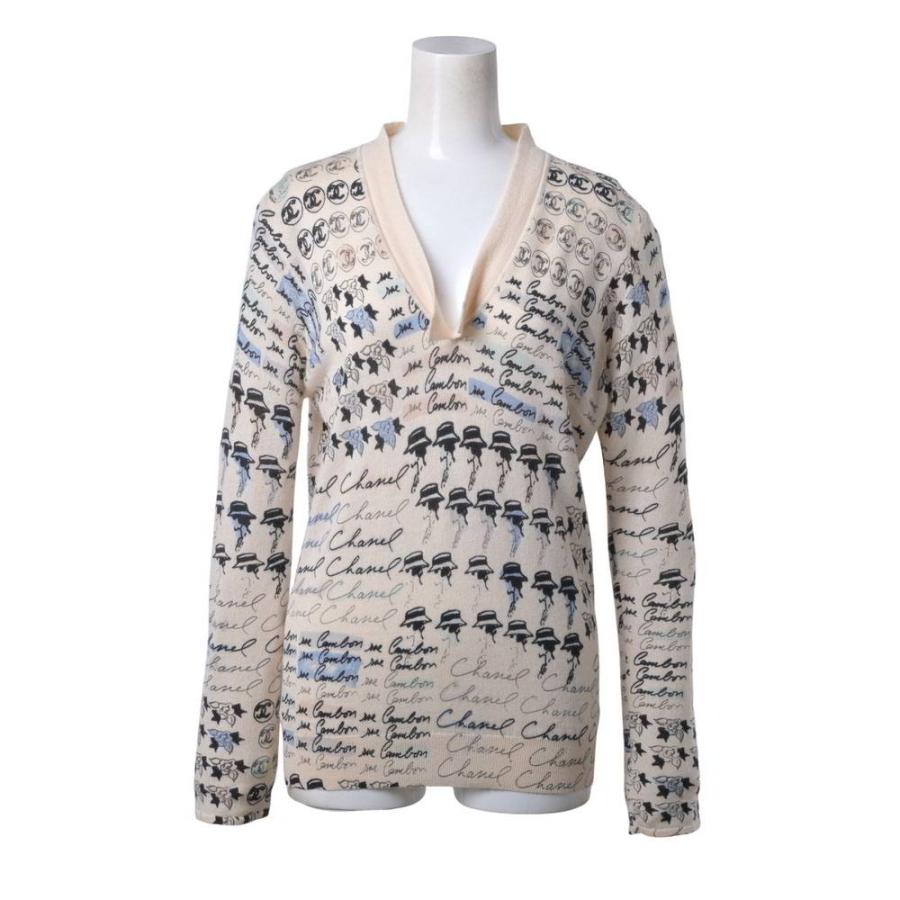 CHANEL 06C P27526V20056 Coco Mark Mademoiselle Print Cashmere Knit Sweater