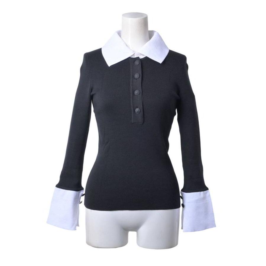 CHANEL 07P P30858K00469 Two-Tone Long-Sleeve Knit Polo Shirt
