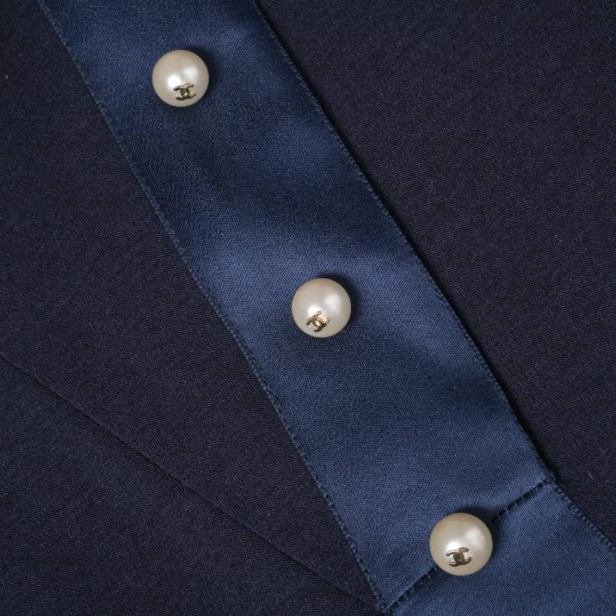 Excellent Condition CHANEL Vintage Coco Mark Dress with Faux Pearl Buttons and Asymmetrical Ribbon Detail