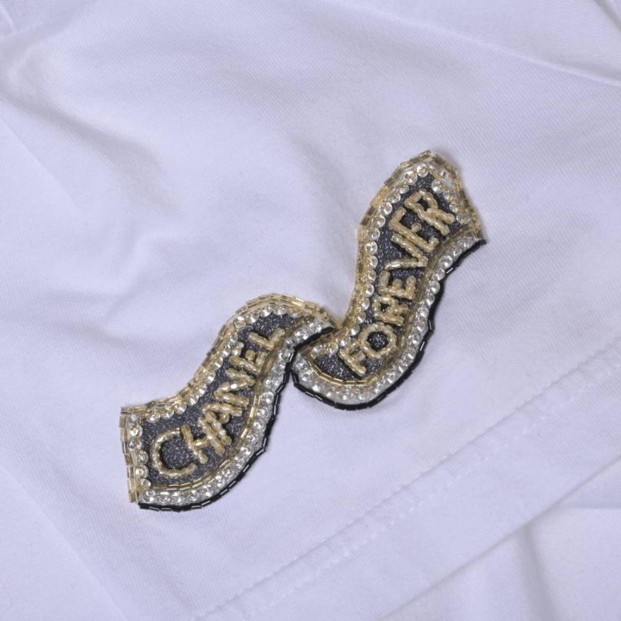CHANEL 07P P31206K00464 “CHANEL FOREVER” Sequin Logo T-Shirt with Bead Details
