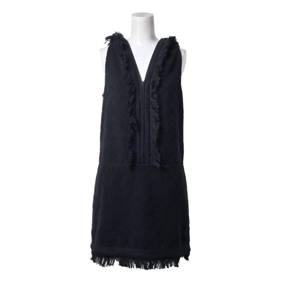 Excellent Condition CHANEL P51319K06563 Terry Cloth Sleeveless Hooded Dress with Embroidered Coco Mark and Fringe Detail