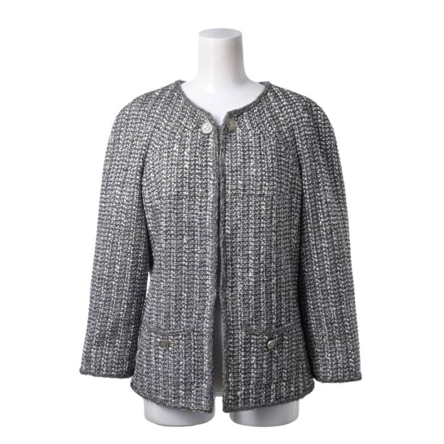 Excellent Condition CHANEL 06P P28685V18567 Silk-Blend Collarless Jacket with Coco Mark Buttons