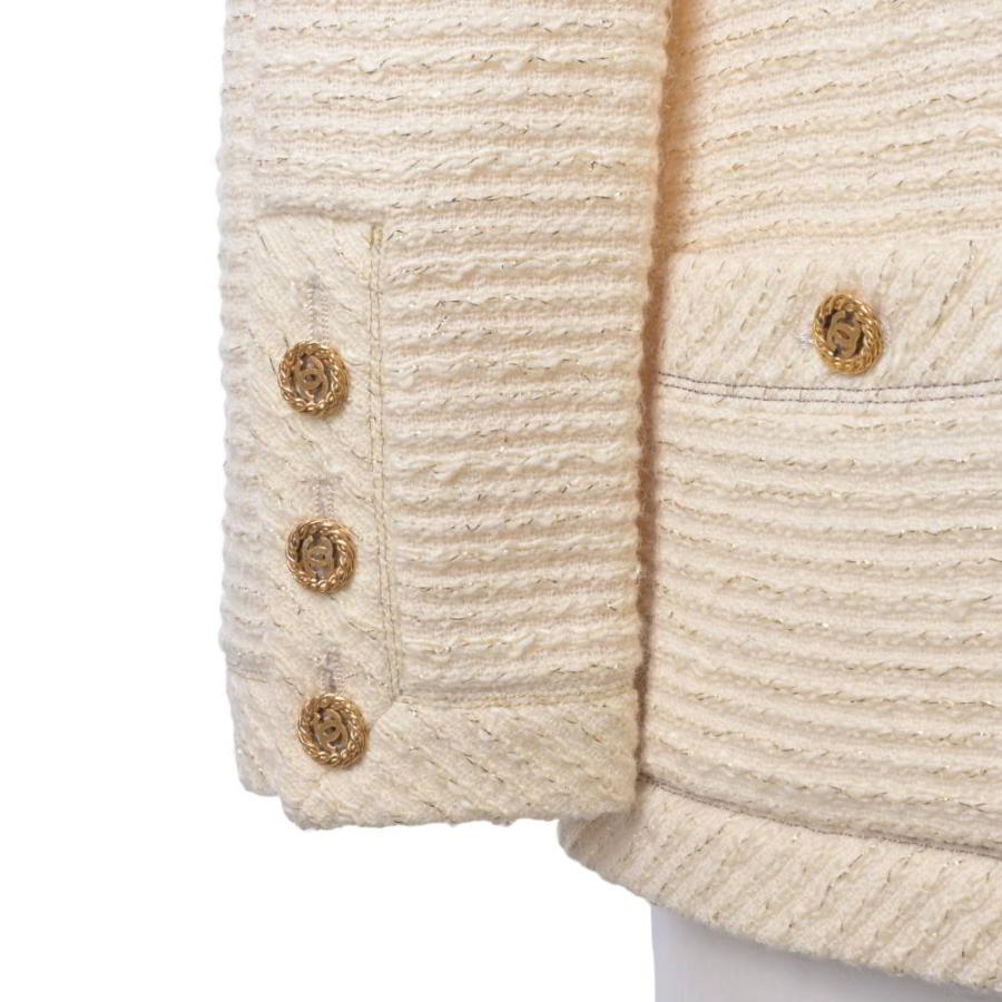 CHANEL Vintage Metallic Tweed Two-Piece Set — Jacket and Skirt with 10 Coco Mark Buttons
