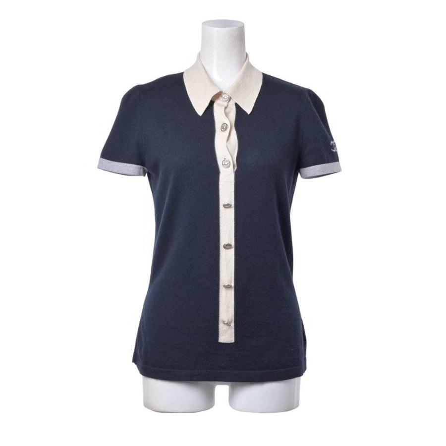 CHANEL 08P P32717K00741 Cashmere Knit Polo Shirt with Coco Mark Sleeve Detail — Excellent Condition