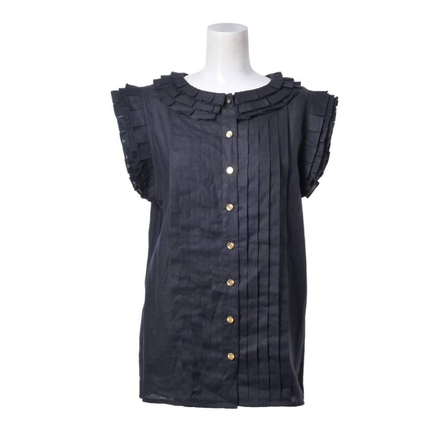 CHANEL 110220E1 A190078 Pleated Sleeveless Blouse with Ruffled Collar — Excellent Condition