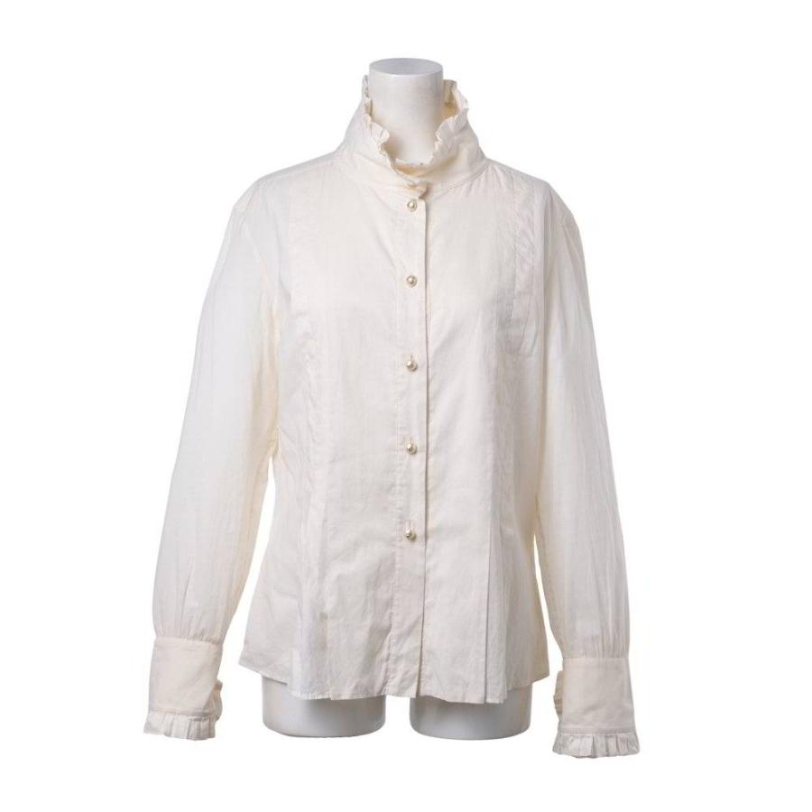 CHANEL P47342V35237 Pearl Button Long-Sleeve Blouse with Ruffled Collar — Excellent Condition